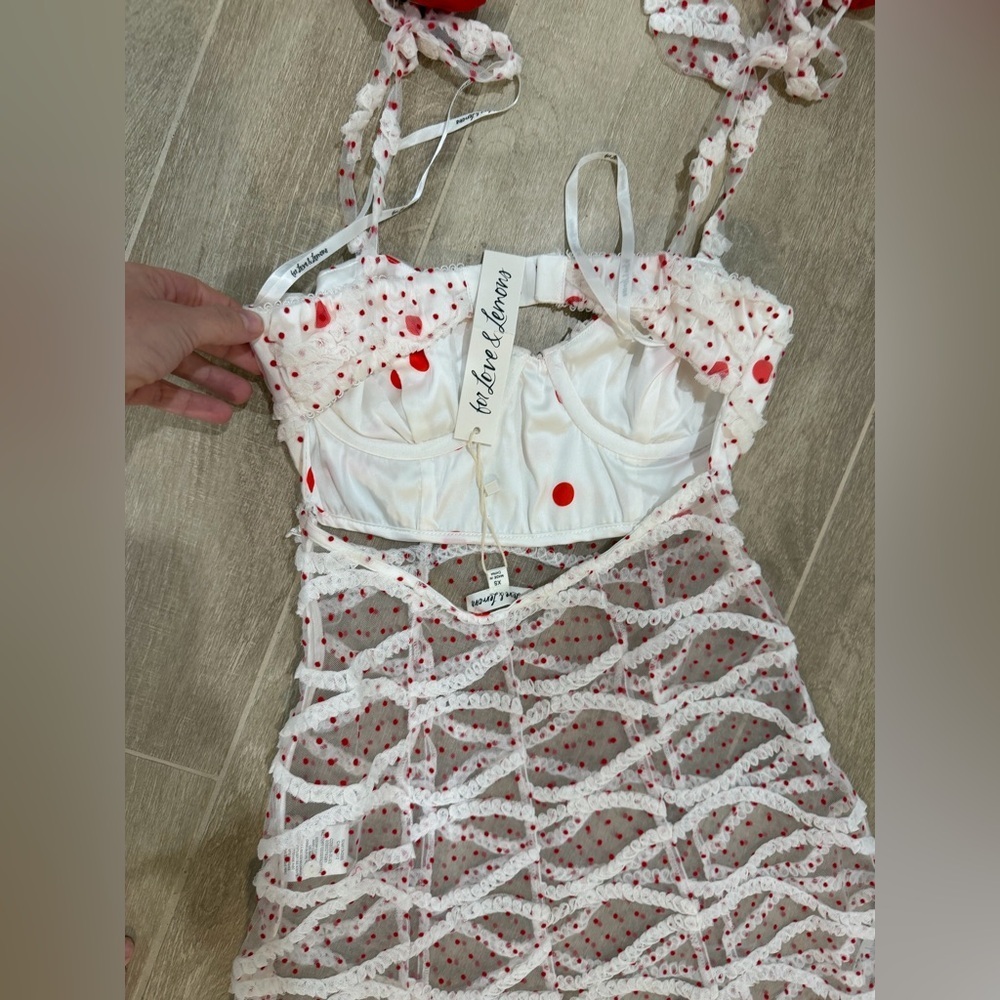 NWT For Love and Lemons Giada Sheer Polka Dot Maxi Dress Size Medium XS - Picture 8 of 10